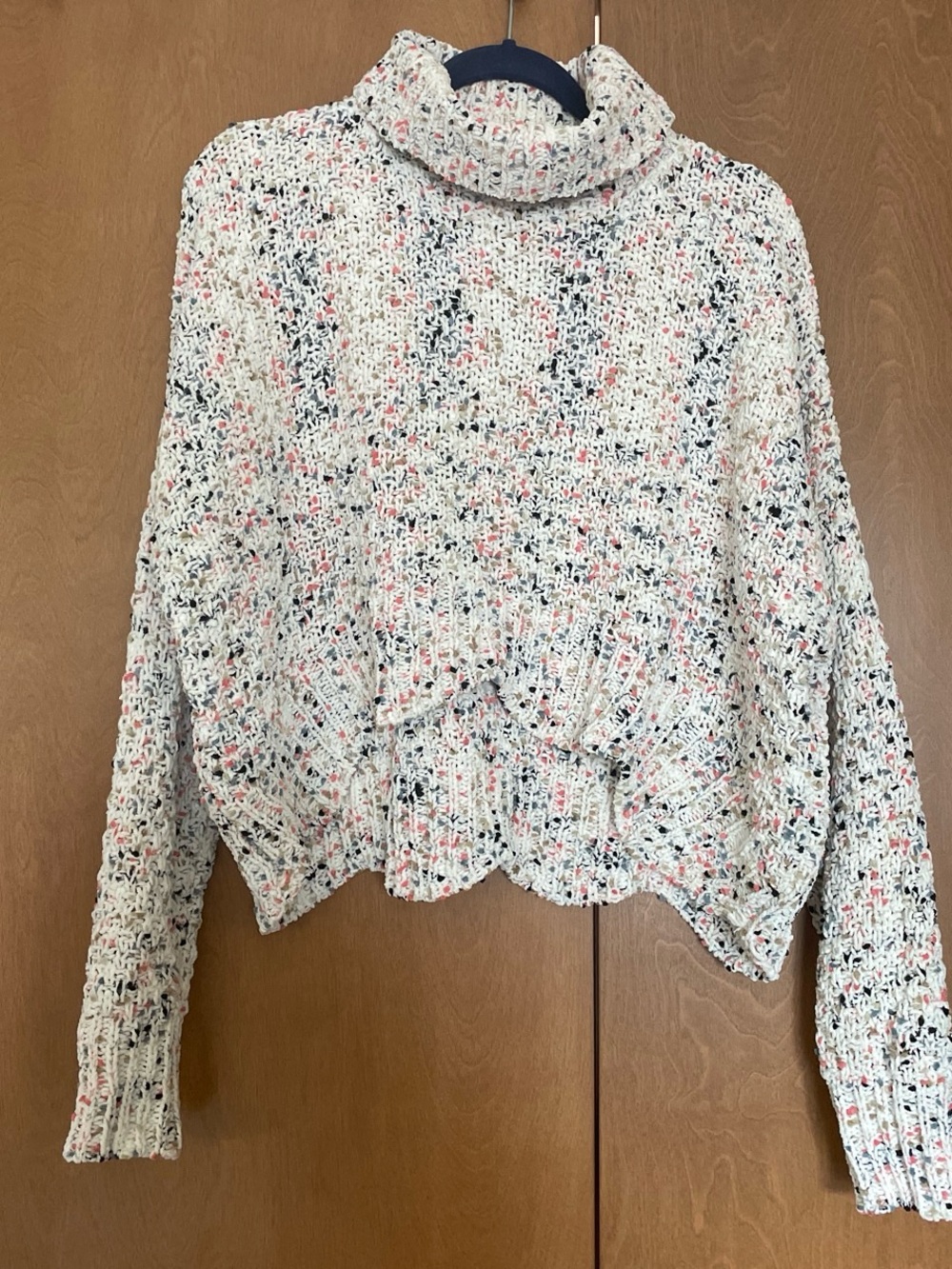 moon & madison Cream Speckled Turtleneck Sweater with Pink & Black Flecks